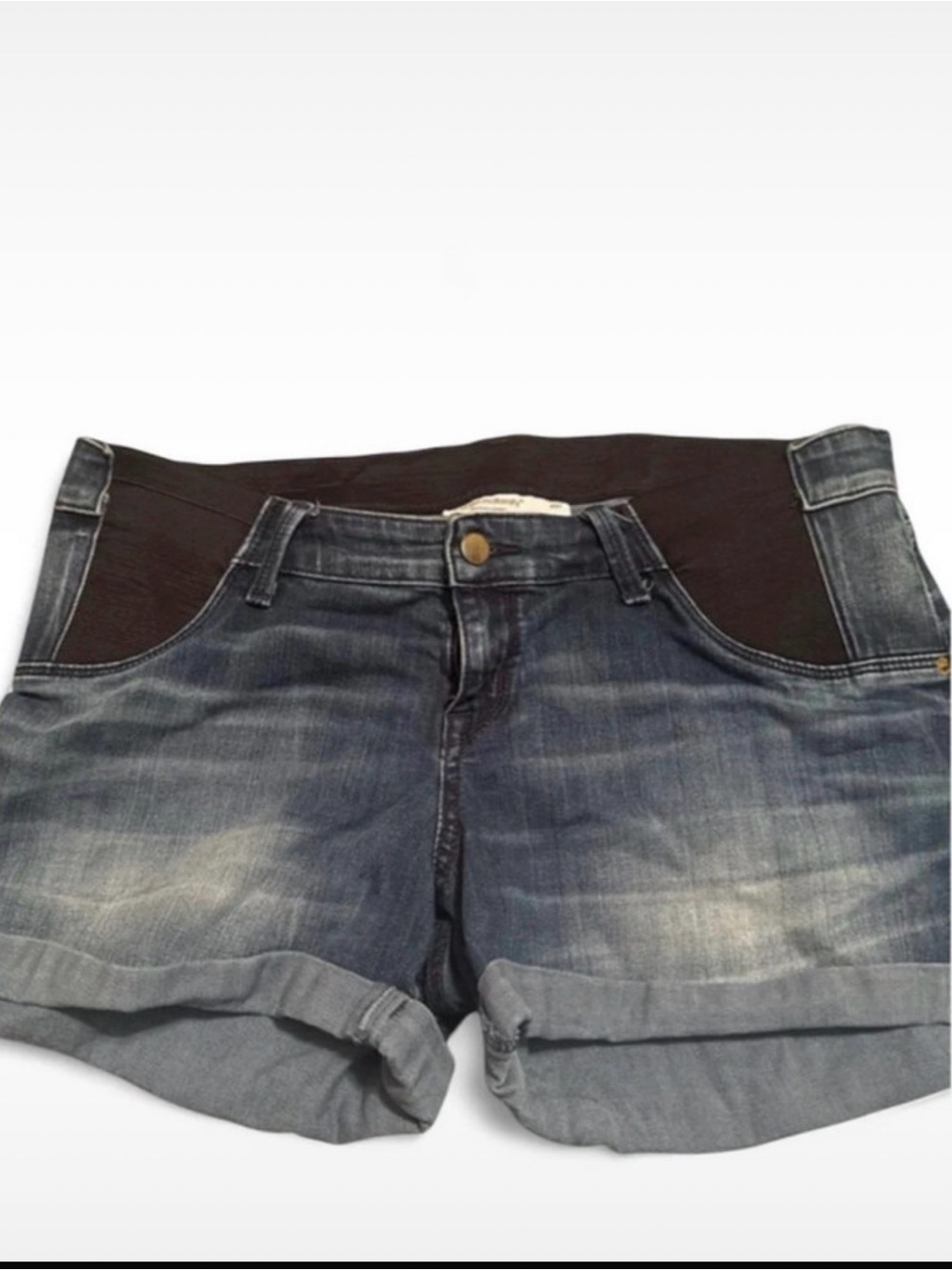 Maternity Denim Shorts with Stretch Panel - Dark Blue